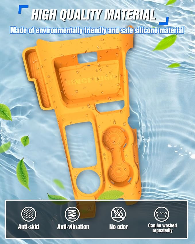 Central Control Storage Box fit for 2021-2024 Ford Bronco Automatic Transmission 2/4 Door Water Cup Silicone Non-Slip Mat Central Protective Scratch Pad Interior Modification Accessories-Orange