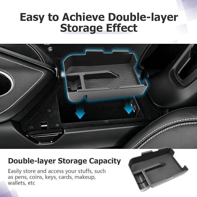 LUWU 2026 2027 Corvette Center Console Organizer for 2026 2027 Chevy Corvette Accessories (2LT/3LT/2LZ/3LZ) Armrest Console Storage Box Insert Tray ABS Material Black Coin Container