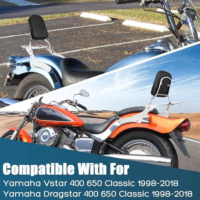 Chrome Passenger Backrest Sissy Bar with Luggage Rack Compatible With For Yamaha Vstar 400 650 Dragstar 400 650 Classic 1998-2018 Detachable Sissy Bar Backrest