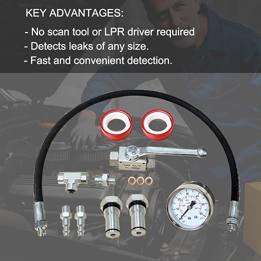 Professional IPR Air Test Kit Compatible with Ford 6.0L & 7.3L Powerstroke Diesel Engines - High-Pressure Oil System Leak Detection Tool with Adapter Fitting, O-Rings, and Shutoff Valve