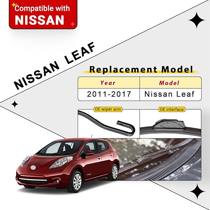 Windshield Wiper Blades Replacement for Nissan LEAF 2011 2012 2013 2014 2015 2016 2017 Original Factory Quality Front Rear Wipers Blade Set for My Car - 26" 16" 10" (Pack of 3)
