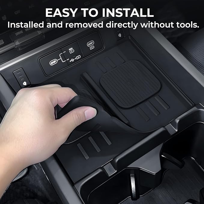 Center Console Wireless Charging Protective Mats for Hyundai Santa Fe 2024 2025 2026, Interior Accessories Silicone Non-Slip Anti-Dust Waterproof Pad, Black