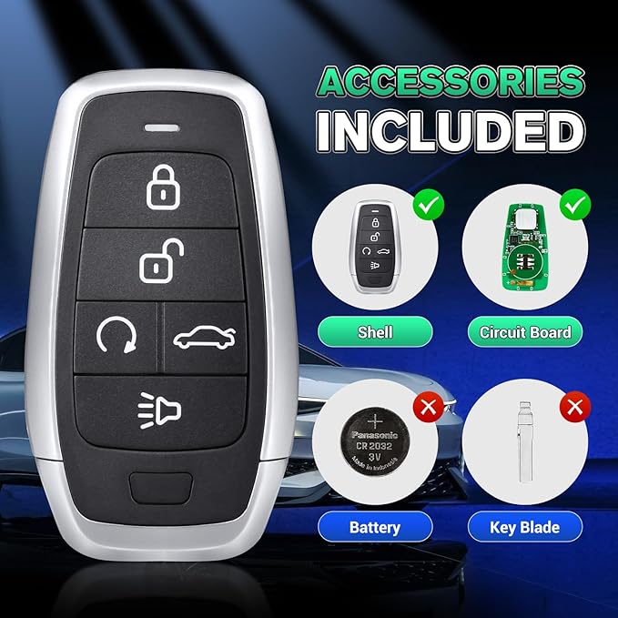 Autel MaxiIM Blank Key, IKEYAT005BL, Programmable Universal Remote Fob Replacement, 5-Button, OE-Quality, OBD Learning for 700+ Cars, Dual-Band, 130FT Remote, Multi-Frequency, Work w/ KM100 Scan Tool