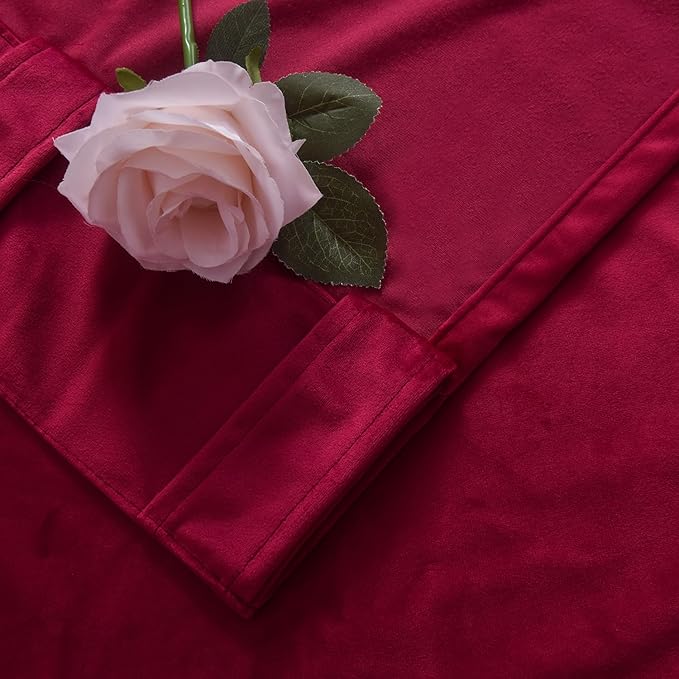 Roslynwood Luxury Soft Rose Red Velvet Curtains 96 inches Long Back Tab Thermal Insulated Blackout Window Drapes for Living Room/Bedroom/Dining Room, W52 x L96, 2 Panels