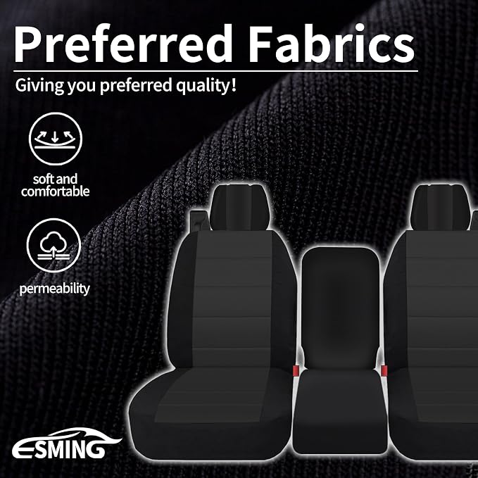 ESMING 40/20/40 Durable Oxford Fabric Front Split Bench Seat Covers for Ford F150 XL Standard Cab 2004 2005 2006 2007 2008 with Integrated Seatbelts & Solid Armrest- Black