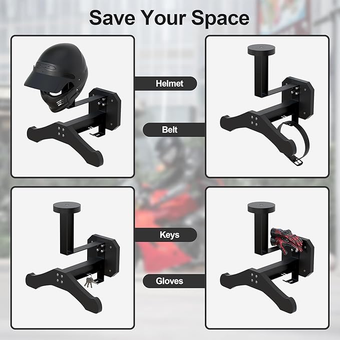 JAGASOL Motorcycle Helmet Holder Wall Mount, Heavy-Duty Tactical Helmet Accessories, Versatile Wall Rack for Motorcycle and Football Gear Storage, Space-Saving Design, Black