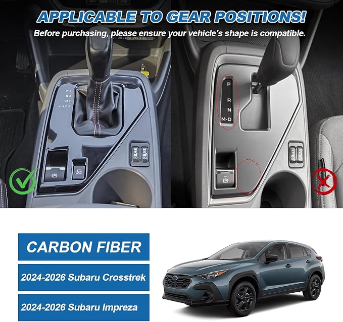 Real Carbon Fiber Gear Shift Panel Trim Compatible with Subaru Crosstrek 2024 2025 2026, Interior Decor Sticker Accessories for Subaru Impreza 2024 2025 2026