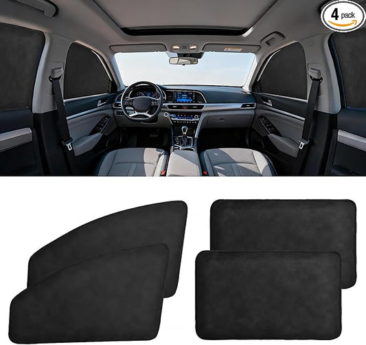 XCBYT Suede Car Window Shades for Side Windows, 4-Pack Ultra-Soft Magnetic Car Curtains, 100% Light Blocking Window Covers for Privacy, Baby Care, Camping & Road Trips