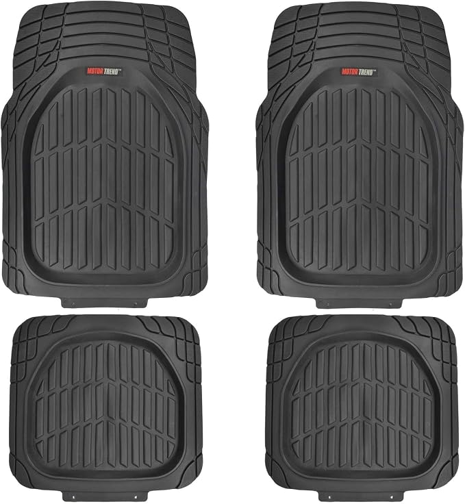 Motor Trend FlexTough Deep Dish Heavy Duty Rubber Floor Mats & Cargo Liner for Trunk All Weather (Black) - Complete Coverage Set