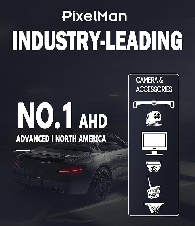 PixelMan Back Up Camera, AHD 1080P Excellent Night Vision Wide Angle, Upgraded Stainless Steel License Plate Backup Camera, IP69 Waterproof Metal Housing, Universal Rear View Reverse Camera for Car