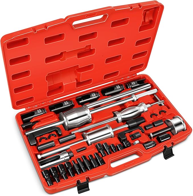 DNA MOTORING 40pcs Diesel Fuel Injector Puller Removal Tool, Diesel Injector Extractor Master Kit, Slide Hammer Fuel Injector Removal Tool Kit for Diesel Engines, TOOLS-00785