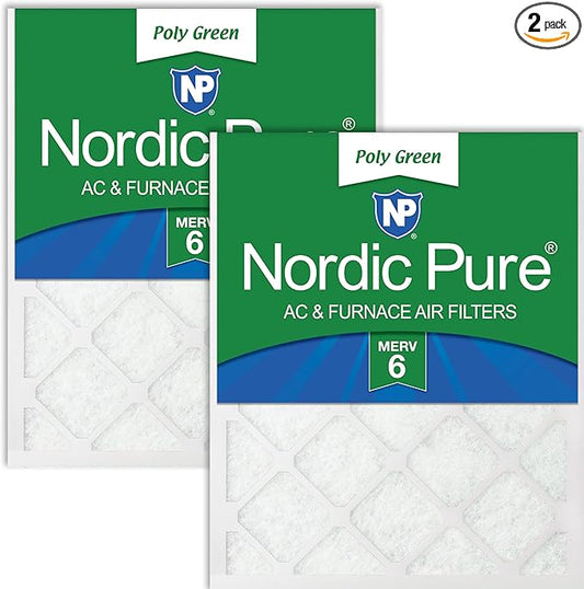 Nordic Pure 14x20x1 (Actual Size: 13 1/2 x 19 1/2 x 3/4) Poly Green MERV 6 AC Furnace Air Filters – Reduces Dust, Pollen, Pet Dander & Allergens – 2-Pack