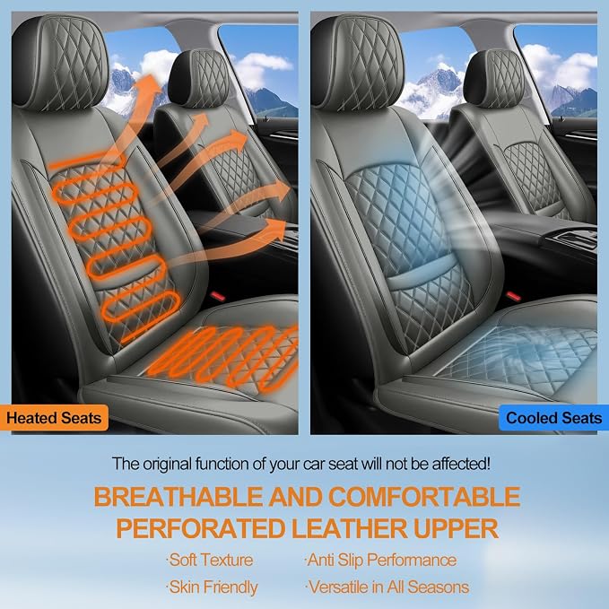 Fit Explorer Car Seat Covers for Ford Explorer 2007-2025 2026 - Luxury Leather, Anti-Slip, All-Weather, Waterproof & Breathable, Airbag Compatible, 2 Front Seats Only (Gray)