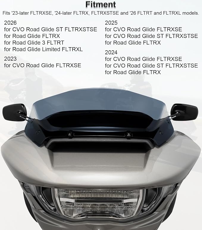 9" Wave Windshield Windscreen Wind Splitter Compatible with Harley Davidson CVO Road Glide FLTRXSE 2023-up, CVO Road Glide ST FLTRXSTSE 2024-up, Road Glide FLTRX 2024-up (Tint)