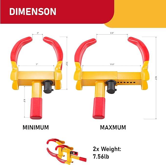 CARTMAN 2 Packs Heavy Duty Trailer Lock Wheel Clamp, Universal Security Tire Lock, Adjustable Anti Theft Lock for Trailers SUV Boats ATVs Motorcycles Golf Cart, 6 Alike Keys