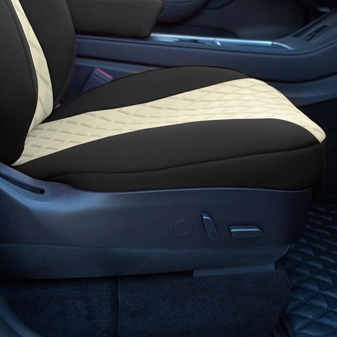 FH Group Custom Fit Car Seat Covers Specifically Made for 2020-2025 Tesla Model Y Ultraflex Neoprene Water Resistant Automotive Seat Covers -Front Set Beige