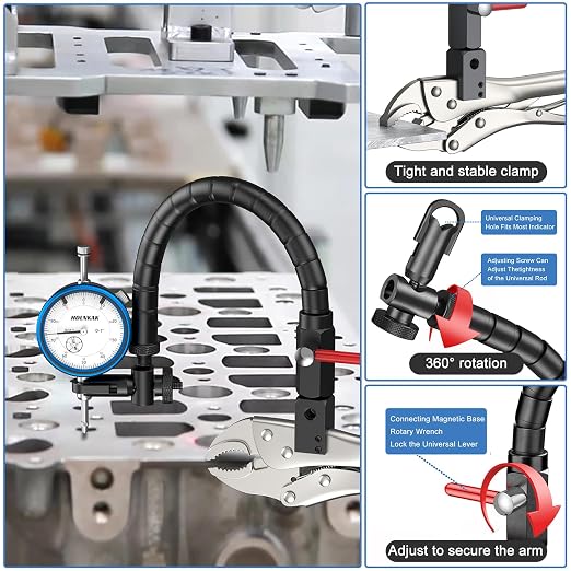 HDLNKAK Disc and Rotor/Ball Joint Gage Set, 0-1'' Dial Indicator 0.001'' (Blue) and 360 Deg Flexible Stem Holder,Automobile Brake disc Flatness Measurement Tool