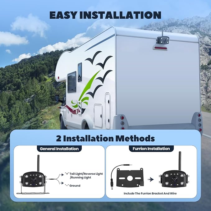 Wireless Backup Camera With 7" Monitor, RV Back Up Camera System 1080P With Video Recording, Night Vision Rear View Cameras Split Screen for Furrion RVs Car Truck Trailer Pickup Van