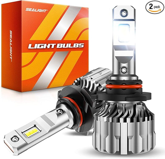 SEALIGHT 9005/HB3 Light Bulbs, 46000LM 800% Super Brighter 6500K Cool White 9005 Fog Bulbs with Fan, Mini Size, Off-Road Lights with Plug N Play, Pack of 2