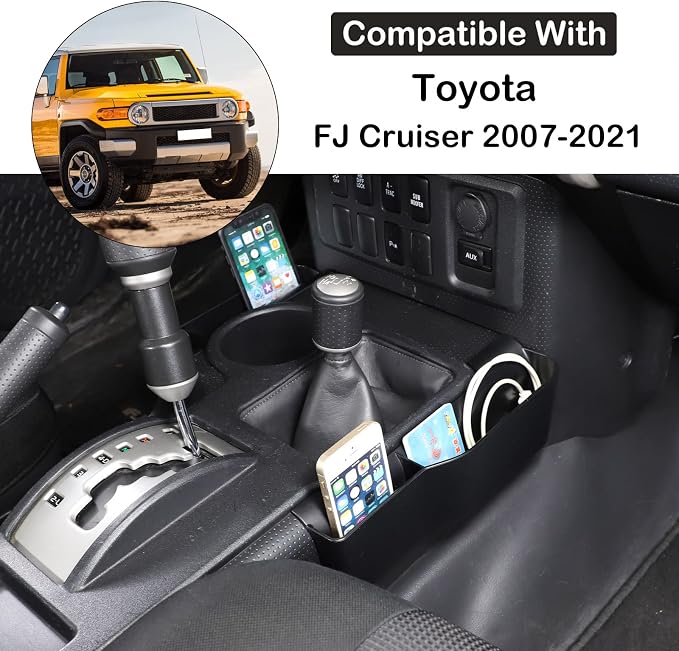 Aunginsy Center Console Gear Side Storage Box Compatible with Toyot@ FJ Cruiser 2007-2021 Car Shift Hanging Organizer Tray Armrest Basket ABS Inter Accessories (11027)