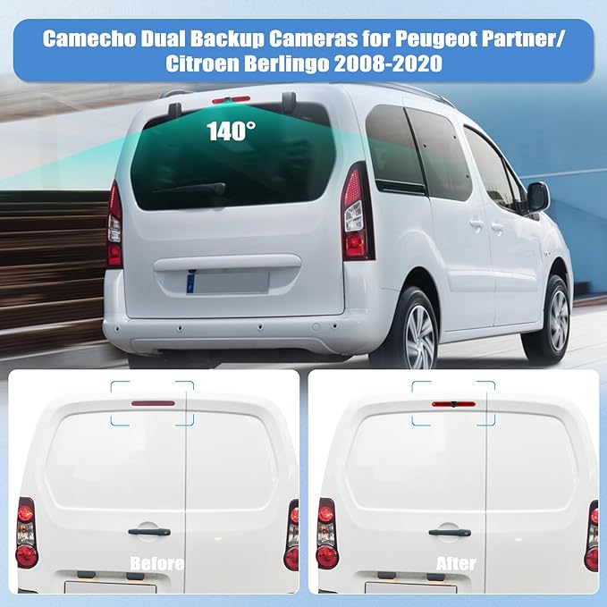 Camecho Top Rear Backup Camera Rear View Compatible for Peugeot Partner/Citroen Berlingo 2008-2020 Van Truck AHD IR Night Vision Waterproof Roof Mount Reversing Brake Light Parking Assist Replaces