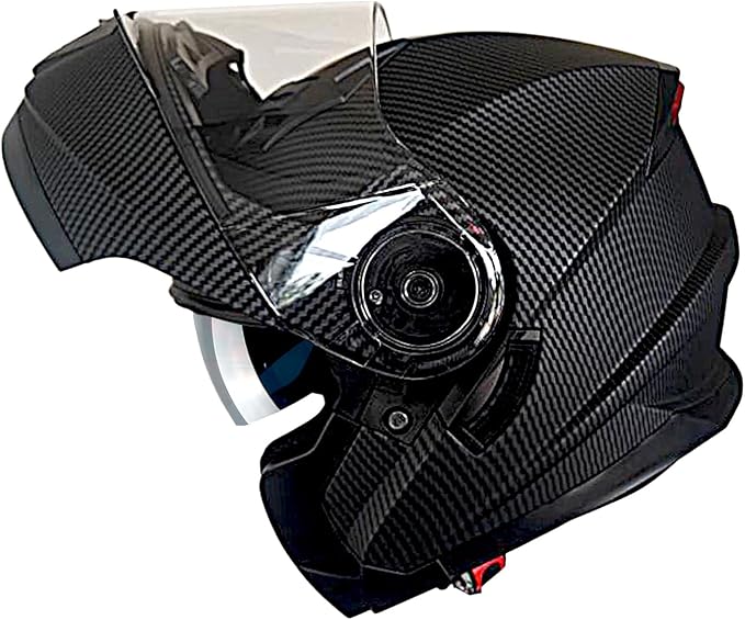 1Storm New Motorcycle Bike Modular Full Face Helmet Dual Visor Sun Shield with Rechargable LED Tail Light: Modular901 Matt Carbon Fiber Black