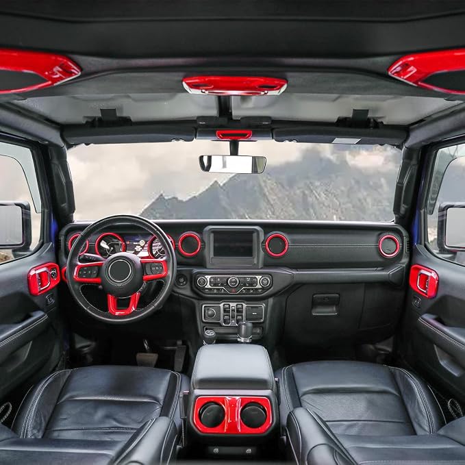 Barong for Jeep Wrangler JL JLU Gladiator JT 2018-2023 Accessories Interior Decoration Steering Wheel Gear Cup Holder Door Panel AC Air Vent Reading Light Cover 23PCS Full Set (Red)