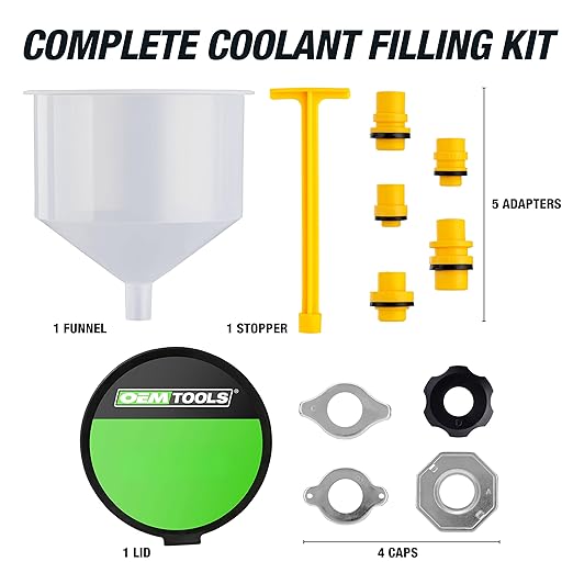 OEMTOOLS No-Spill Coolant Funnel Kit, 15 Piece Fluid and Oil Funnel Set, Allows Access To Hard-To-Reach Radiators
