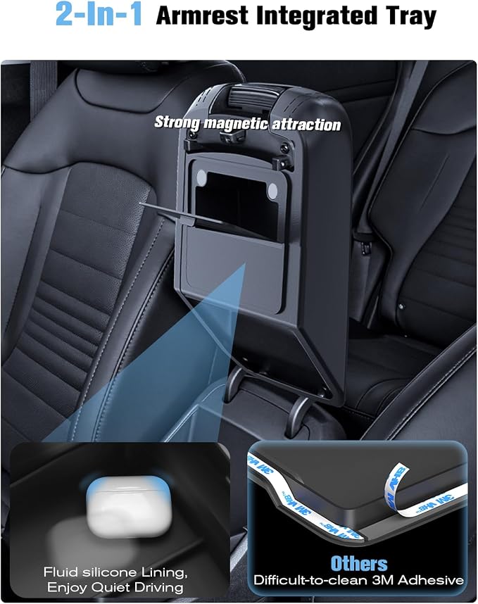 For 2023-2026 Sportage 2-in-1 Silicone Center Console Armrest Cover& Armrest Hidden Privacy Tray - [OEM Design& Friendly Liquid Silicone Rubber] - Thin Black