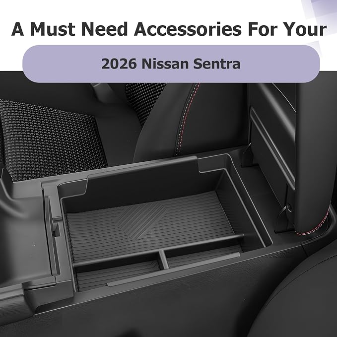 LUWU 2026 Sentra Center Console Organizer Compatible with 2026 Sentra Accessories Armrest Console Organizer Armrest Insert Tray Sentra S/SV/SR/SL 2026 Accessories Black ABS Material