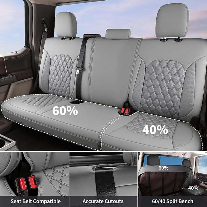 Huidasource 2007-2017 Wrangler JK Seat Covers 4 Door, Waterproof Wrangler Leather Seat Cover, Front&Rear Seat Cushion Protector Fit for Jeep Wrangler JK 4-Door Sahara Sport Rubicon(Full Set/Gray)