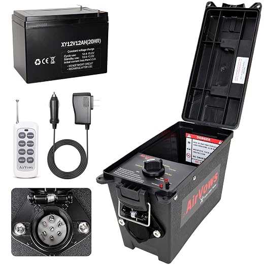 Trailer Light Tester(7-Way Round Pin) with 12V 12Ah Battery,Support Wireless Remote Control,98FT Max Remote Range,IPX8 Waterproof Case,Features Overload Protection,2-Year Warranty
