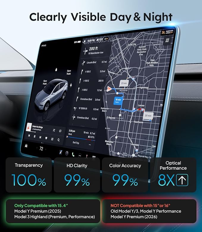 Wigoo Tesla Model Y Premium 2025 & Model 3 (2024~2026) Screen Protector Matte [No Glare & Fingerprint] Model Y Premium 2025/Model 3 Accessories, 15.4" Tempered Glass Protector with Alignment Kit