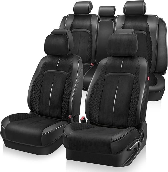 Auto Dynasty Car Seat Covers Full Set, Automotive Seat Covers for Cars Breathable Waterproof, Universal Anti-Slip Car Interior Protectors Compatible Airbag Fit Most Cars, Black, Voris Series