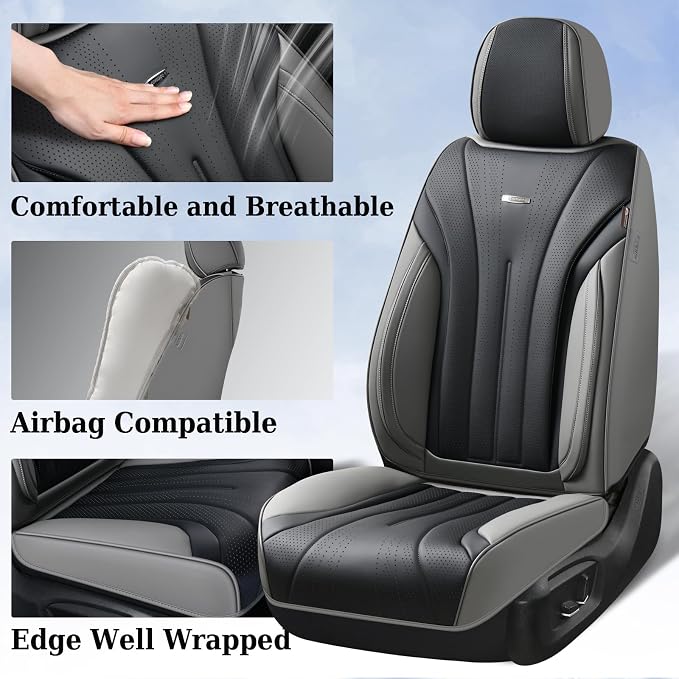 Coverado Front Seat Covers, 2 Pack Waterproof Seat Cover for Cars, Driver Seat Covers, Waterproof Car Seat Protector, Leather Car Seat Cushions Universal Fit for Most Sedan, SUV, Trucks(Gray&Black)