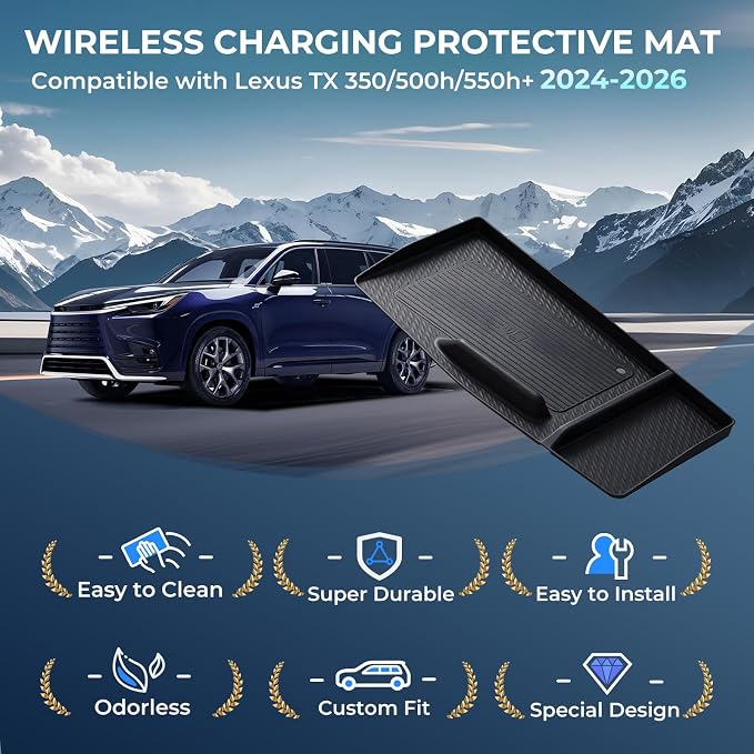 Wireless Charging Protective Mat for Lexus TX TX350/TX500h/TX550h+ 2026 2025 2024, Interior Accessories Center Console Wireless Charger Cover Pad for 2024-2026 TX 350/550h/550h+, Black