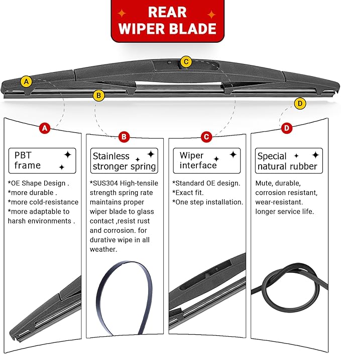 Windshield Wiper Blades Replacement for 2016 2017 Subaru Crosstrek / 2013 2014 2015 Subaru XV Crosstrek Original Factory Quality Front Rear Wipers Blade Set - 26" 16" 12" (Pack of 3)