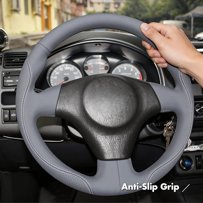 MEWANT Hand Stitch Steering Wheel Cover for Toyota RAV4 1998-2003 / Celica 1999-2006 / Corolla 2003-2008 / Matrix 2002-2008 / MR2 1999-2007 / Supra/Caldina, Custom Fit DIY Wrap Interior Accessories