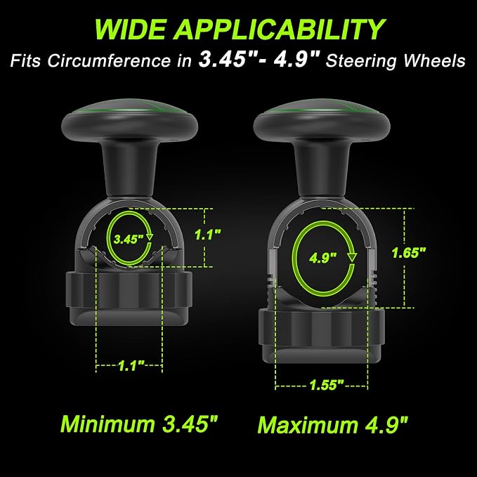 Tool Free Steering Wheel Knob, Suicide Knob for 3.45-4.9" with Metal Bearing, Steering Wheel Knob Spinner for Cars, Trucks, Mowers, Boats, No Screws or Tools Needed (1Pack, Green)