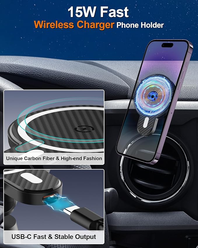 PZK Car Phone Mount for Toyota Tacoma 2016 2017 2018-2022 2023 Accessories Custom Air Vent Phone Holder Magnetic 15W Fast Wireless Charger Hands Free 360° Rotation Cell Phone Automobile Cradles