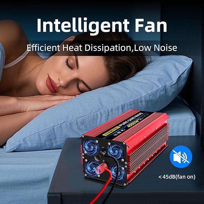 SUNWHEEL 4000W Pure Sine Wave Inverter, Solar Off-Grid Inverter, 12V DC to 110V 120V AC for RV、Microwave、Truck、Refrigerator、Freezer、TV、Air Conditioner with 4 AC outlets and LCD Display