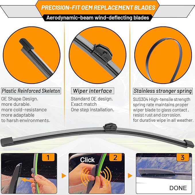 OEM Windshield Wiper Blade Replacement for Audi Q7 SQ7 2017 2018 2019 2020 2021 2022 2023 Original Equipment All-Season Rear Wiper Blade Set 27+20+15 (Set of 3)