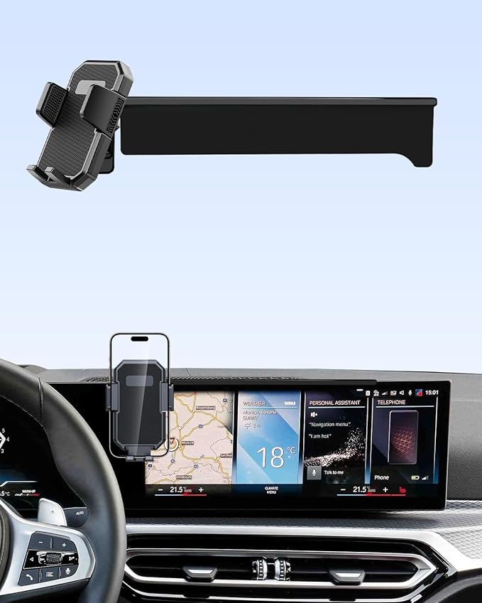 PZK Car Phone Holder for 2023-2025 BMW 3 Series /2024 2025 BMW 4 Series Accessories 14.9-Inch Screen Fixed Clip, Auto Lock Car Phone Mount With Sunglasses Storage Box 360° Rotation Fit 4.0-7.0'' Phone