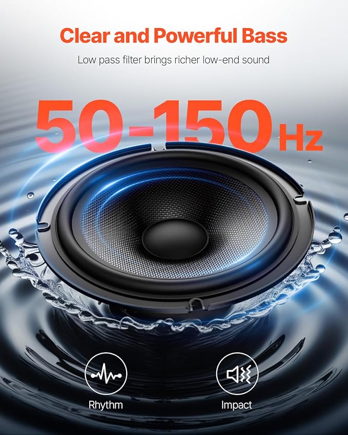 VEVOR 10" 440W Underseat Car Subwoofer, Slim Powered Car Subwoofers with Blue Ambient Light, Low Profile Audio Sub Under The Seat with Built-in Amplifier, Remote Controller for SUVs, Car, Truck, RV