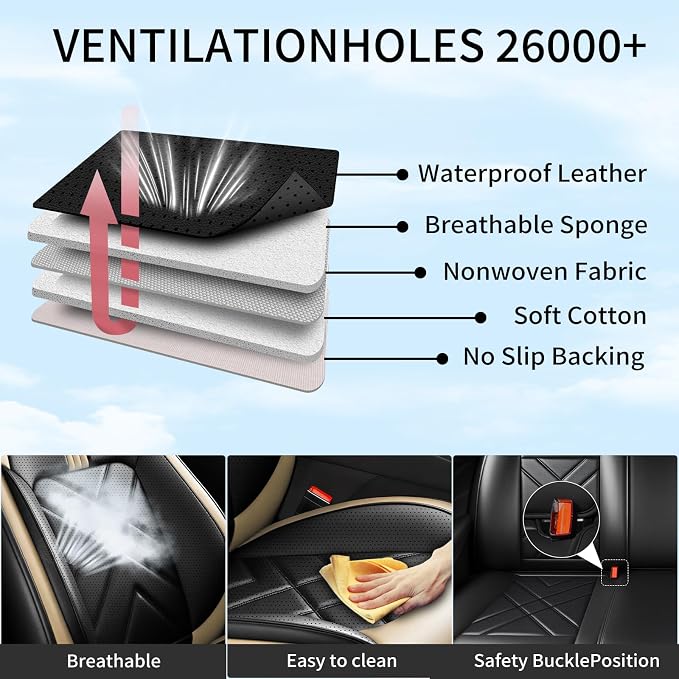 4Runner Car Seat Covers Custom Fit for Toyota 4Runner 2003-2026 Full Coverage Leather Waterproof Breathable Seat Cover, Automotive Seat Protectors, Airbag Compatible Front Seats, Black Beige