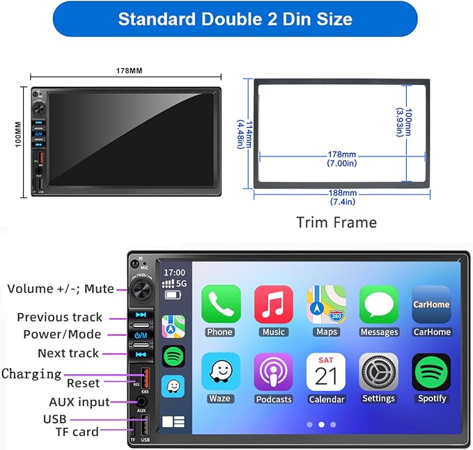 Car Radio Stereo Wireless Carplay Android Auto Navi for Toyota Tacoma Sienna1998-2004/4Runner Camry 1990-2002/Tundra Sequoia 2000 2001 2002/Land Cruiser 1991-2000