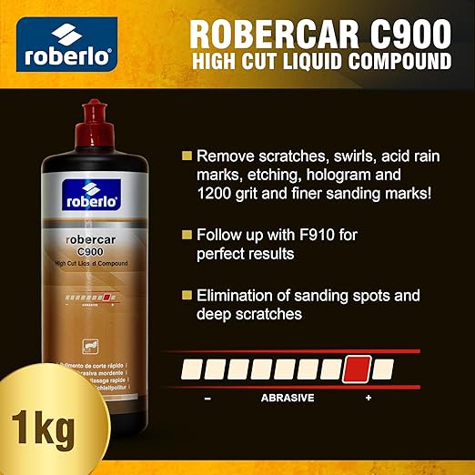 Roberlo ROBERCAR C900 High Cut Liquid Compound - 1KG Advanced Buffing Compound, Cutting Compound, and Polishing Compound for Automotive, High Performance Rubbing Compound