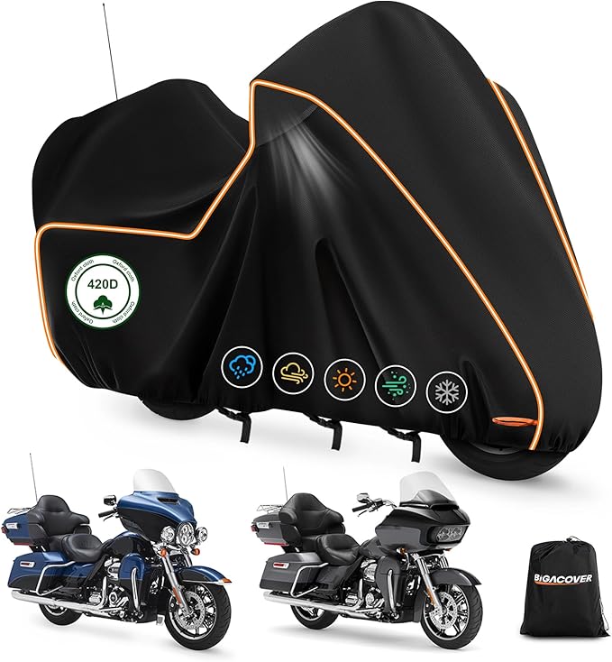 420D Motorcycle Cover for Harley Davidson Ultra Limited,Road Glide Limited,Gold Wing with Trunk Models Outdoor Bike Cover Windproof Heavy Duty Waterproof Protection Fits up to Motorcycles