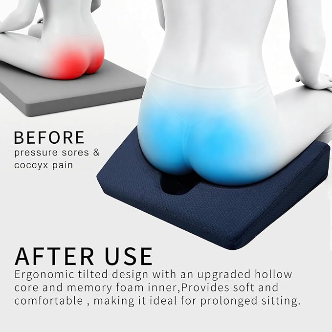 Gel Wheelchair Seat Cushion,Bed Sore Cushions for Butt,Office Chair Pressure Sore Cushion,Hemorrhoid Pillow,Memory Foam Pillow for Bed,Sciatica,Coccyx,Pressure Ulcer Pain Relief(Set Blue)