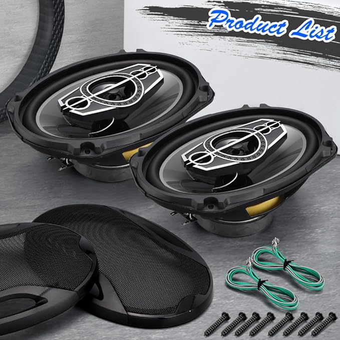 6 x 9 5-Way Car Coaxial Audio Speakers (Pair), 1000W Peak 4 Ohm Vehicle Coaxial Speaker W/PEI Dome Tweeters, Universal Car Stereo Speaker, Coaxial Tweeter Speaker Replacement